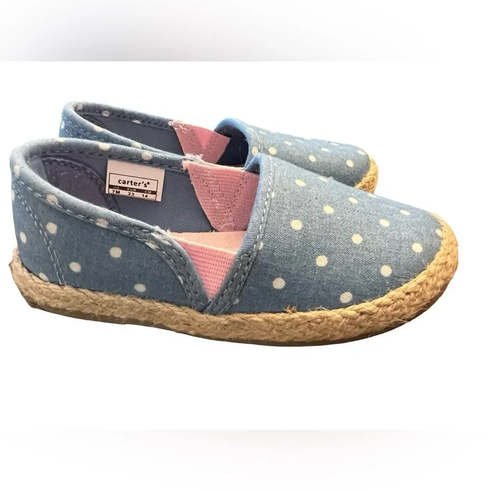 Carter’s Toddler Girl Canvas Flats Shoes Size 7 Blue & White Polka Dot